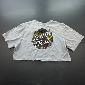 Santa Cruz T-Shirt Women’s Large Crop Top Floral Graphic Skater Gray Pullover - Picture 1 of 8