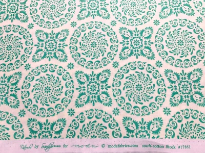 Cotton Fabric CUTE Turquoise Floral Circles Sandy Gervais REFRESH MODA FQ - Image 1 of 4