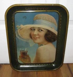 VTG Original 1921 H.D. Beach Co Coca-Cola SUMMER GIRL Green Tin Advertising Tray - Picture 1 of 12
