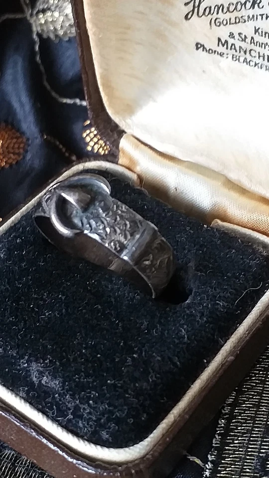 Antica fibbia in argento sterling 1901 Birmingham Hallmarks taglia UK O US 7 - Immagine 1 di 4