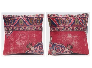 Set of 2 Anatolian Handmade Carpet Pillow Covers - Turkish Boho Decor, 20"x20" - Bild 1 von 7