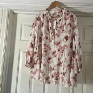 Como Blu Blouse Womens 4X V Neck Flowy Shirt Floral 3/4 Sleeve Boho Peasant - Picture 1 of 7