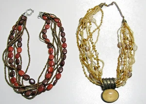 2 mehrstrangige Glasperlen Halsketten Gelb- und Brauntöne - Bild 1 von 3