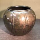 Vintage Aged Round Orb Vase/Planter Solid Bronze/Brass Mid Century Modern Style