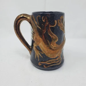 Taza de dragón chino de oro hecha a mano piedra negra - Imagen 1 de 9