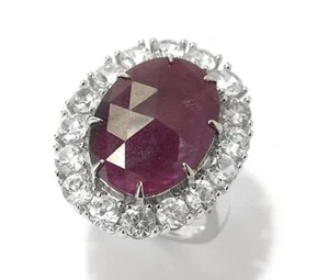 $276 Gem Treasures® Sterling 18 x 13mm Oval Indian Ruby & White Zircon Ring - 7 - Picture 1 of 4