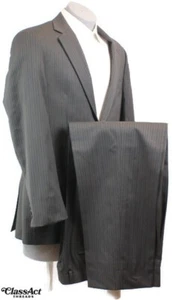 Pronto Uomo Men's 2 Piece Suit Brown Striped 2 Btn 42R Flat Fronts 36" Waist - Picture 1 of 11