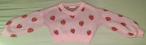 SHEIN pink tween girl Strawberry long sleeve v-neck CROPPED SWEATER size 7 years - Picture 1 of 6