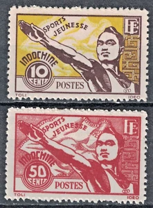 INDO-CHINA:1944 SC#241-42 MHOG Athlete Giving Olympic Salute AP2146 - Picture 1 of 2