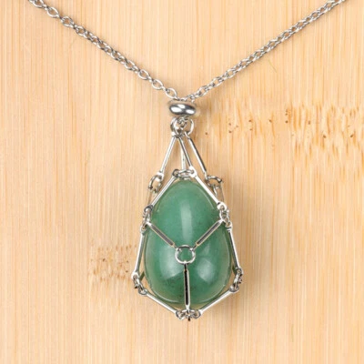 Metal Joint Woven Net Natural Aventurine Easter Egg Pendant Adjustable Necklace - Image 1 of 4
