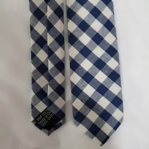 Corbata delgada ajustada locura para hombre azul a cuadros de guinga 100 % algodón corbata nueva con etiquetas - Imagen 1 de 5