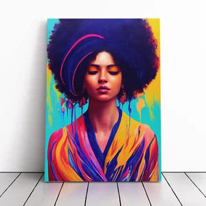 Frau mit Afro bemalt Leinwand Wandbild Kunstdruck gerahmtes Bild Deko Wohnzimmer - Bild 1 von 5