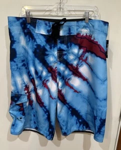 NWT Burnside Mens Turquoise/Purple/White Tie Dye Board Shorts Swim Trunks Sz 36 - Picture 1 of 9
