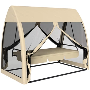 3-Seat Outdoor Patio Swing Chair Hammock Lounger Convertible Bed w/ Canopy - Picture 1 of 11