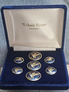 Rutland House Cloisonné Blazer Buttons 6pc Set Mallard Duck Blue Gold Enamel - Picture 1 of 5