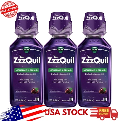 ZzzQuil Sleep Aid Liquid Berry - 12 fl oz (paquete de 3) - descanso nocturno y relajación Foto 1 de 4