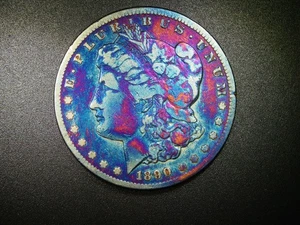 HARD DATE 1890 CC TONED MORGAN SILVER DOLLAR BEAUTIFUL COLLECTORS COIN M-805 - Picture 1 of 6