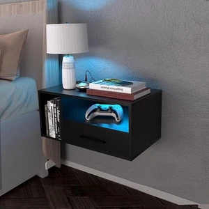 Floating Nightstand with Charging Station and LED Lights 103-04-0001BK NEW! - Picture 1 of 5