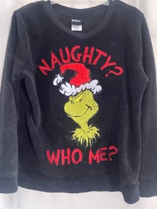 EUC Grinch Naughty? Wer ich? Schwarzer Fleecepullover Oberteil Größe L - Bild 1 von 2