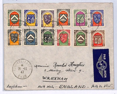 ALGERIA Cover 1947 *ARMS* Stamps{12} Sidi bel Abbas Wrexham {samwells}WX300 - Image 1 of 4