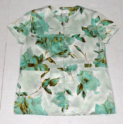 Vintage Blouse Shirt Size XS Y2K Gramercy Alice Roi Shimmer Seafoam Green Floral - Image 1 of 4