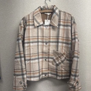 Hem & Thread Shacket Women’s Size Large NEW Winter Christmas Gift Cream/Brown+ - Picture 1 of 9