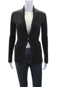 Theory Women's Long Sleeves Ribbed Cashmere Ribbed Cardigan Sweater Gray Size P - Picture 1 of 6