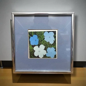 Vintage Andy Warhol “Blue Flowers” Framed Print Pop Art Reproduction - Picture 1 of 5