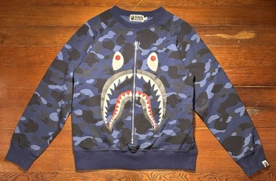 Bape A Bathing Ape Blue Camo Shark Zip Crewneck Size M - Image 1 of 4