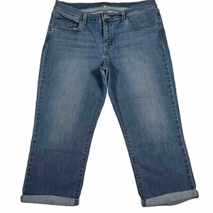Levis Jeans Cropped Cuffed Blue Denim Distressed Red Tab Stretch Mid Rise Sz 31 - Picture 1 of 16