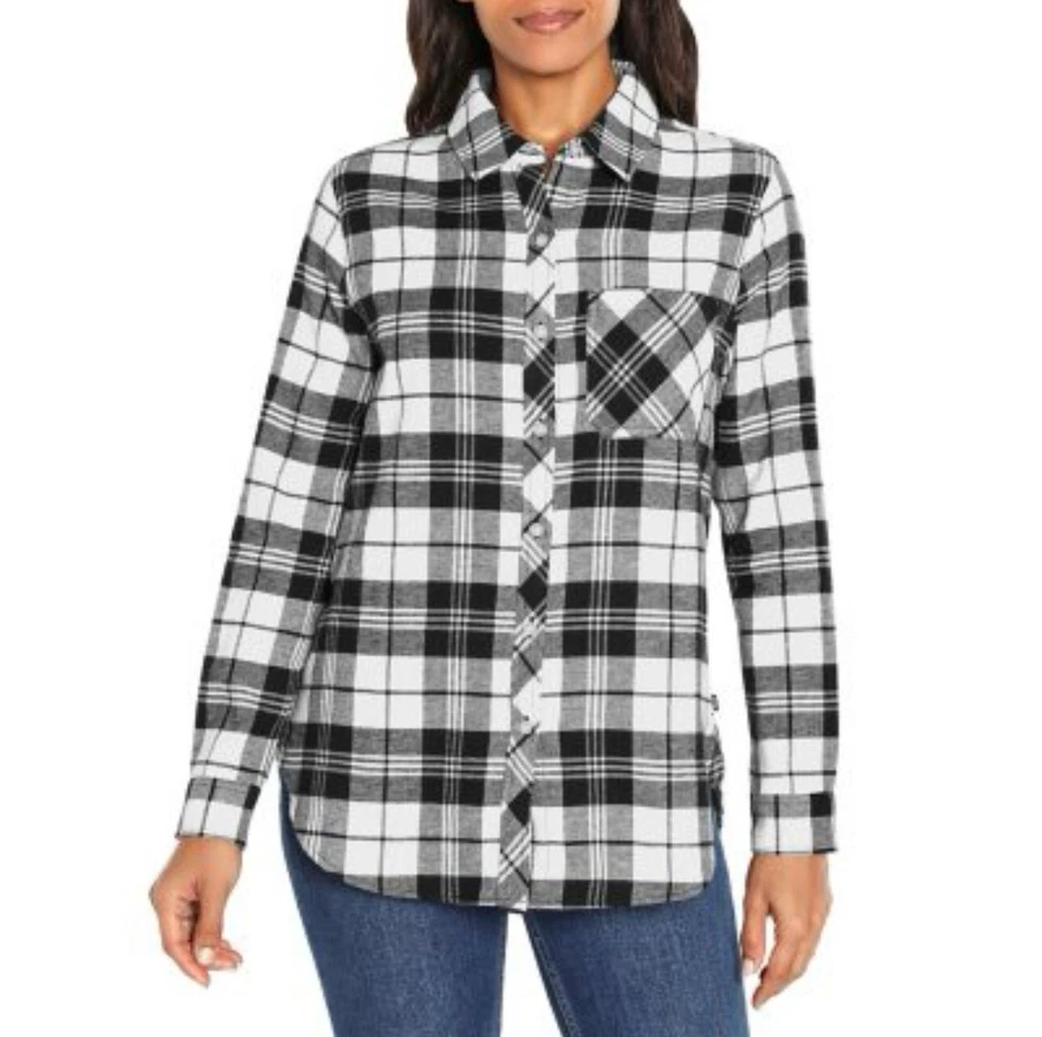 Gap Women's Long Sleeve Flannel Shirt Black Plaids Size S