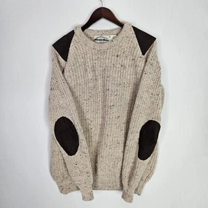 Aran Crafts Ireland Wolle Grobstrick Lederbesatz Pullover Herren Rundhals Gr. M - Bild 1 von 11