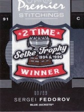 2007-08 SERGEI FEDEROV O-PEE-CHEE PREMIER STITCHINGS MFG. PATCH CARD 80/99