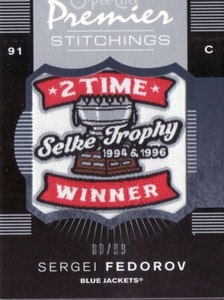 2007-08 SERGEI FEDEROV O-PEE-CHEE PREMIER STITCHINGS MFG. PATCH CARD 80/99