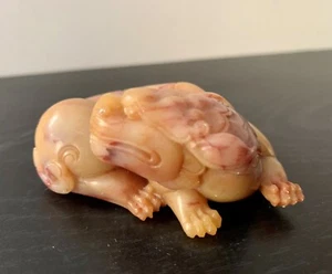 Vintage Chinese Shoushan Stone Craved Foo Dog Figurine Decorative Collactible - Picture 1 of 8