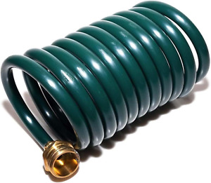 Lightweight EVA Coil 15 Ft Garden Hose with 1/2" GHT Solid Brass Fittings, Water