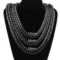 9/11/13/16/18/21mm Black Stainless Steel Curb Mens Cuban Chain Necklace  7"-40"