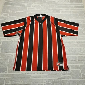 VINTAGE Nike Soccer Jersey Size Large Red Black Striped Center Swoosh 90s Team - Picture 1 of 8