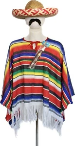Mexican Bandit Costume Poncho Hat Moustache Cigar Western Amigo Fancy Dress - Picture 1 of 5