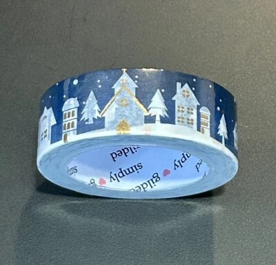 NUEVO Simply Gilded Holiday Christmas Winter Village azul oscuro washi tape 15 mm Foto 1 de 2