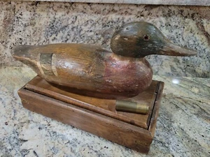 Vtg WOOD MALLARD DECOY BOX 12 gauge SHOTGUN SHELL carved wood 16" - Picture 1 of 10