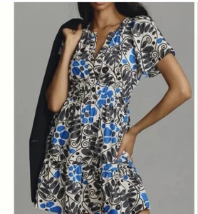Anthropologie Somerset Short Sleeve Mini Dress Blue/white/black Size XXS - Picture 1 of 10