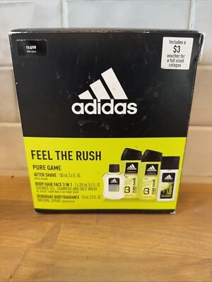 Adidas Feel The Rush Pure Game 4 Piece Set New Fragrance After Shave Body Wash - Image 1 of 4
