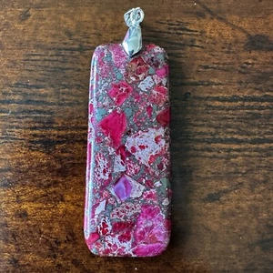 Pendant 2.25" Dyed Chert Pebble Conglomerate w Pyrite 925 Sterling Silver Bail - Picture 1 of 6