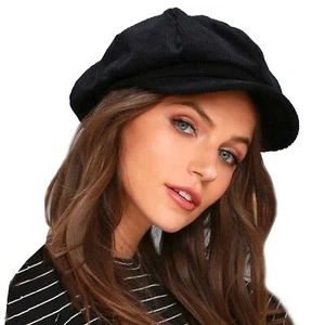 Corduroy Hat Newsboy Vintage Solid Painters Hat Black 22.5 Inches fit for Med... - Picture 1 of 9