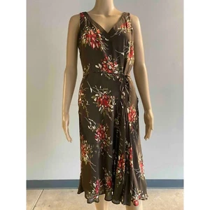 Ann Taylor LOFT Silk Floral Dress V Neck Sleeveless Brown Midi Size 6 - Picture 1 of 8