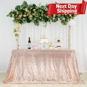 60x102 Rose Gold Sequin Sparkly Table Cover Tablecloth Glitter Wedding Party - Picture 1 of 4