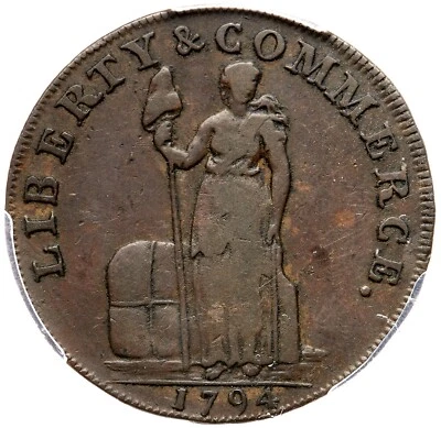 1794 F-2 R-7 PCGS VF 35 Plain Edge New York Talbot Allum & Lee Token Copper Coin - Image 1 of 3