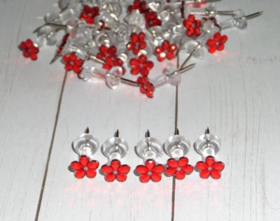 30 Red color flower thumb tacks, push pin, Office Decor, Cork Memory Board - Image 1 of 3