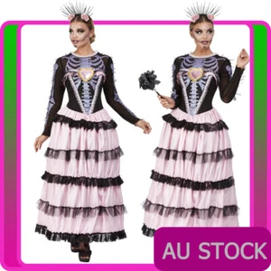 Womens Deluxe Day of the Dead Senorita Costume Mexican Halloween Fancy Dress - Picture 1 of 4